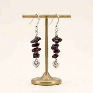 GARNET AND SILVER HEART EARRINGS