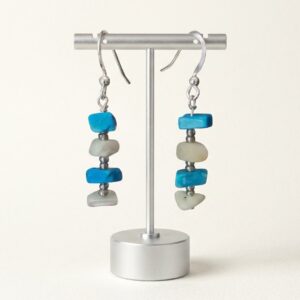 TURQUOISE-MOP AND HEMATITE SILVER EARRINGS